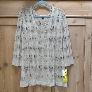 NWT Cartise Tan Gold Crochet Knit Sweater Size XL